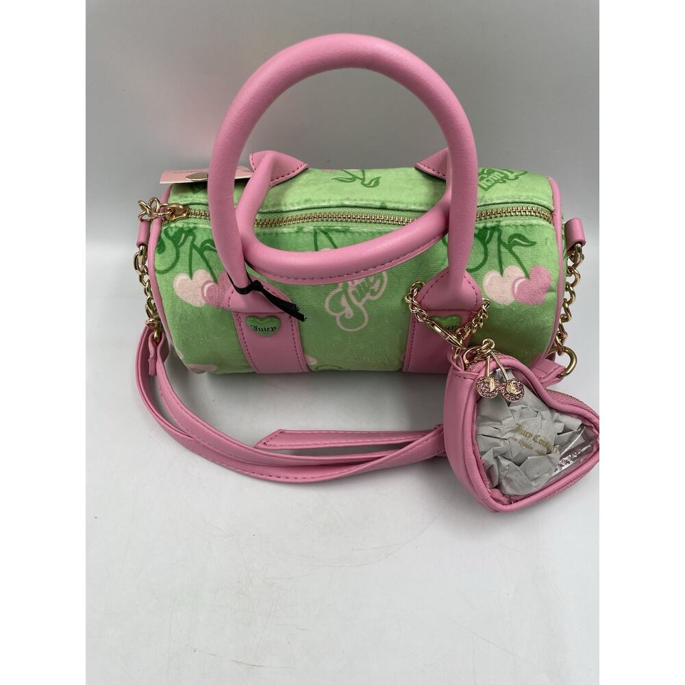 Juicy Couture Cherry Gelato Barrel Bag Purse Pink Green With Bag Charm NEW